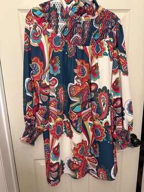 Crosby by Mollie Burch Paisley Dress in Teal, Red & Cream